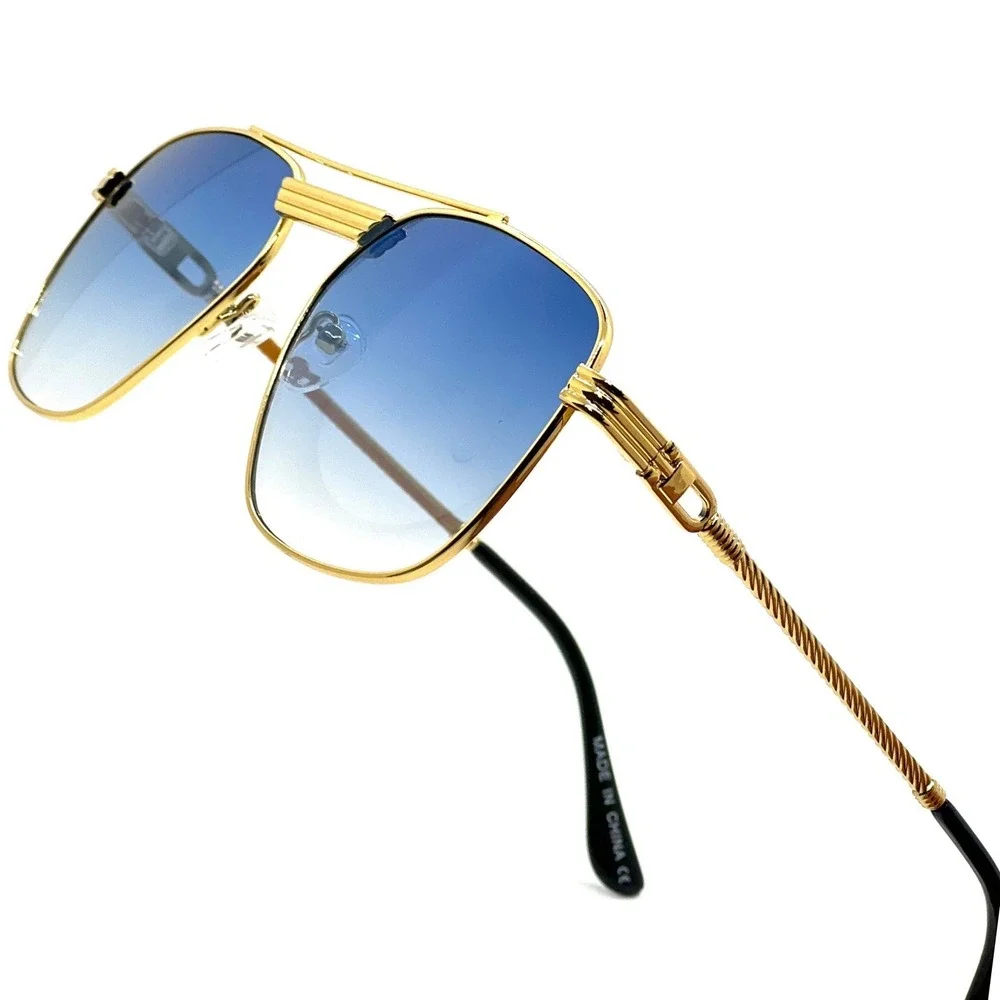 Men Sunglasses Fashion Blue Lens Gold Frame Square Retro Classic UV400 Lentes‎